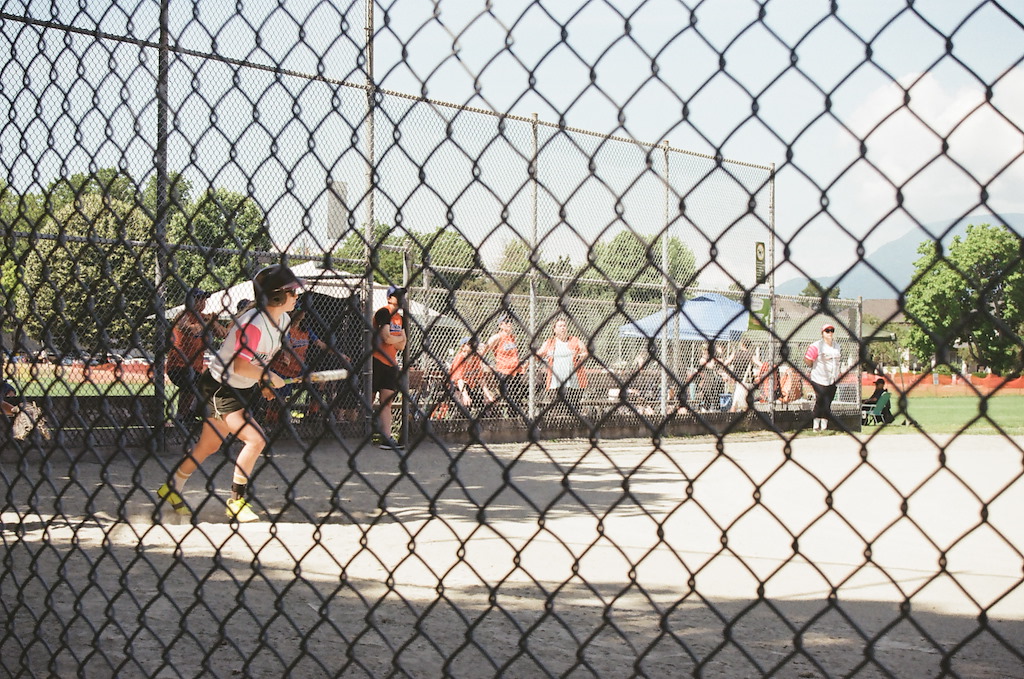 Player after having hit a ball and initiating running towards first base.